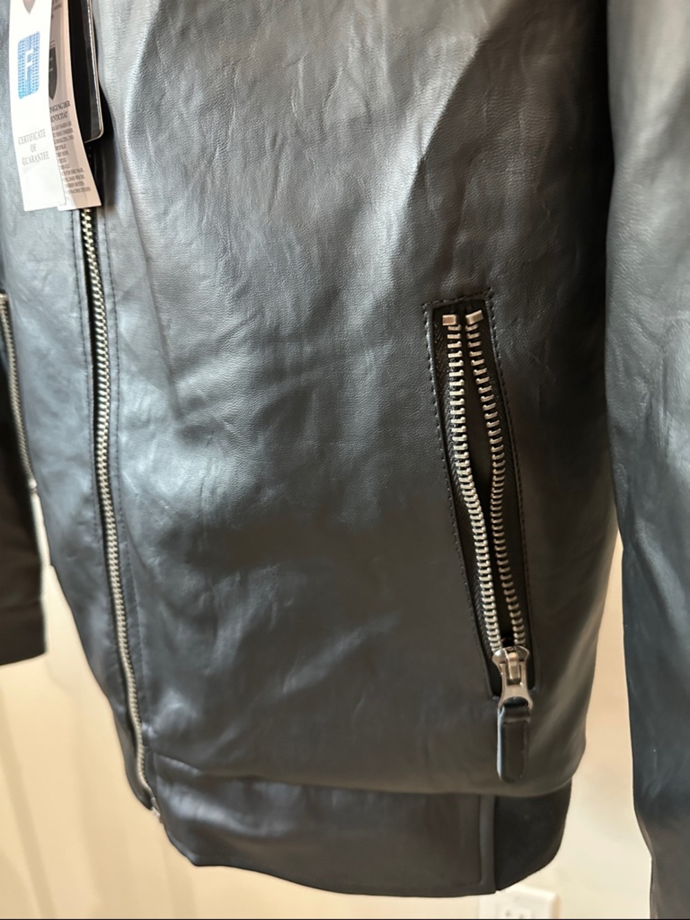 Ferrari Collection Black Leather Zip Bomber Jacket with Silver Hardware - Picture 2 of 6